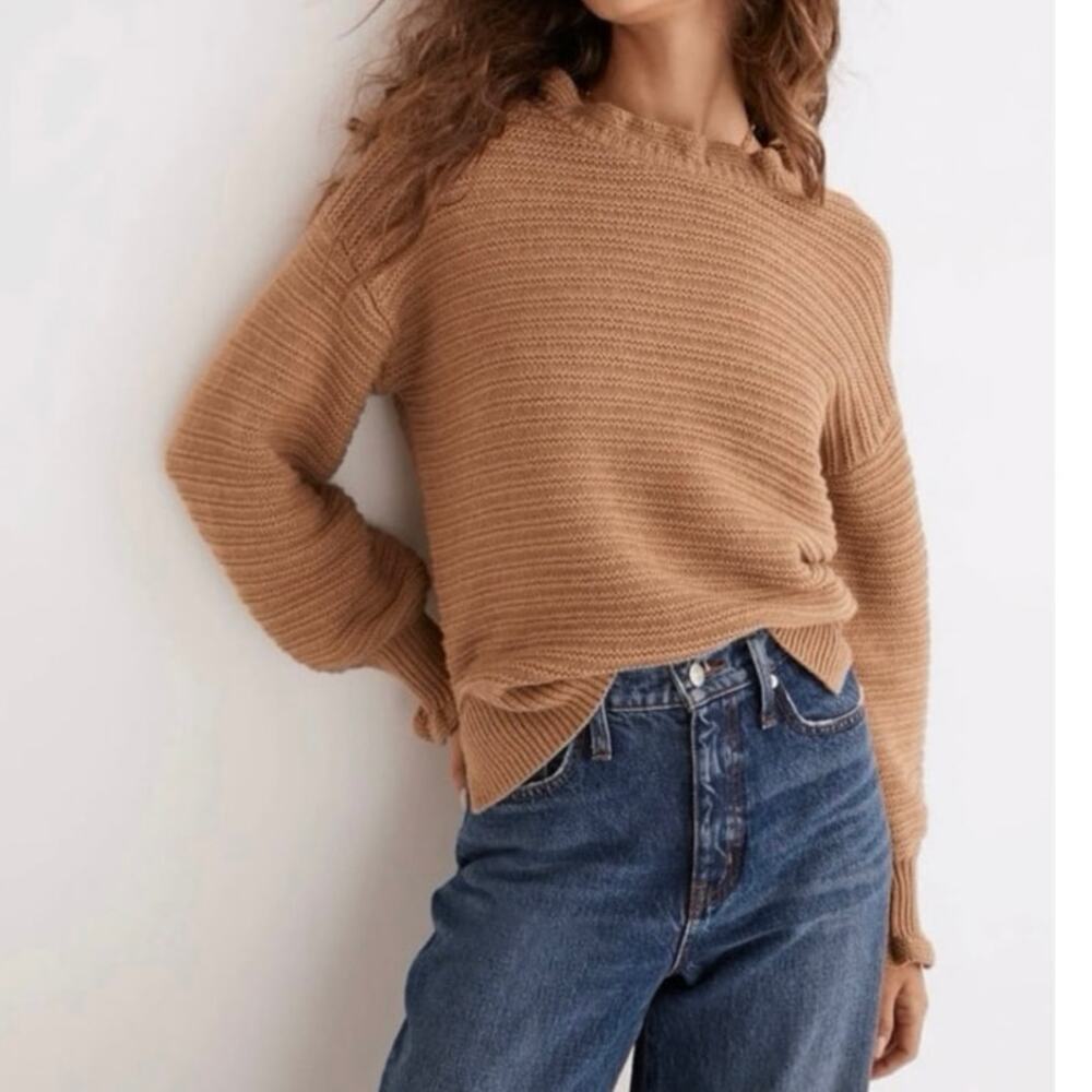 Madewell Ruffle-Neck Pullover Sweater in Cotton-Merino Yarn size xxs